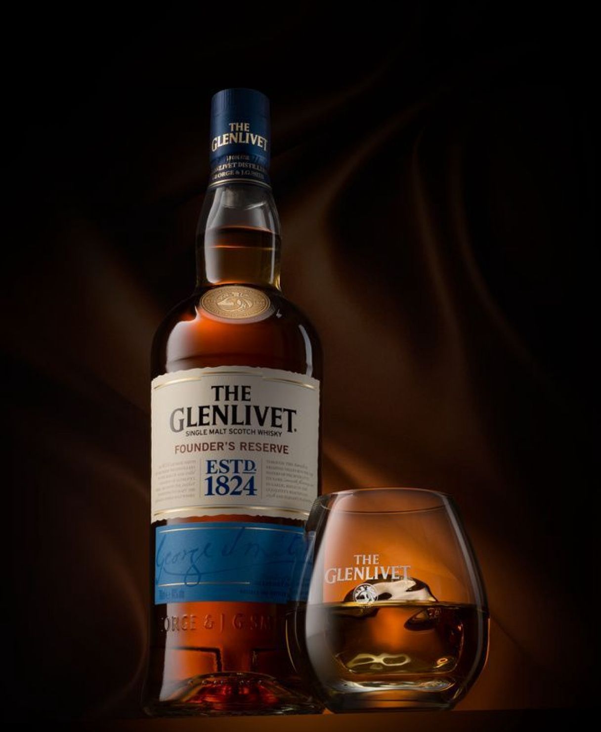 The Glenlivet Founder's Reserve bottle and glass